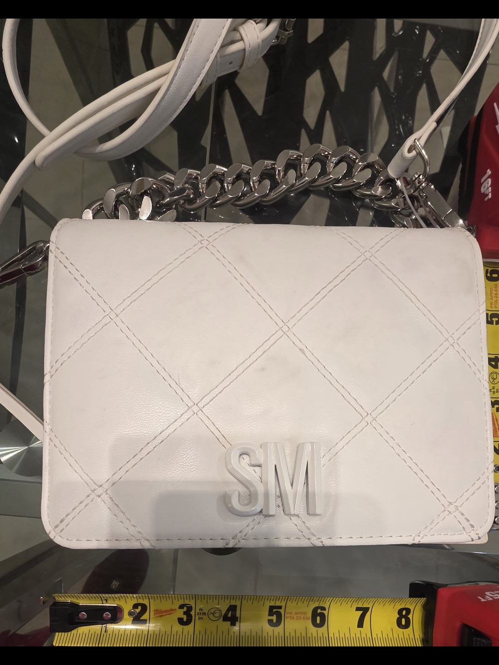 Steve Madden White Quilted Crossbody Bag Chain Strap Small Purse - Picture 8 of 9